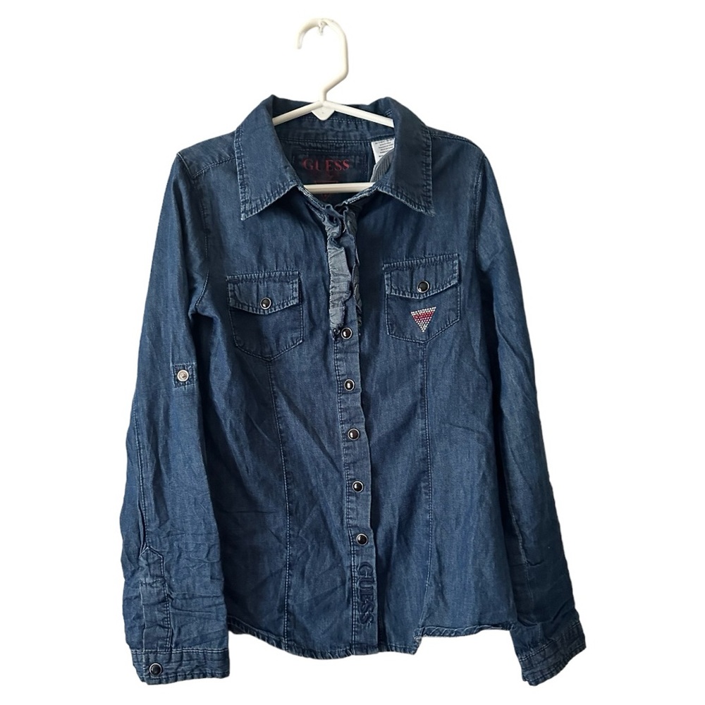 Girls Vintage Denim Guess Top M(10/12) Snap Button Front Long Sleeve